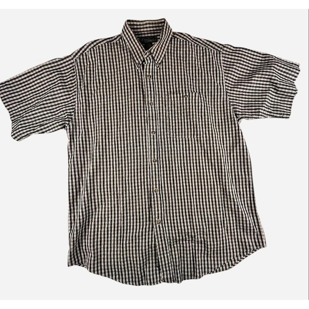 Croft and Barrow brown plaid thick linen and cotton short‎ sleeve button down LT